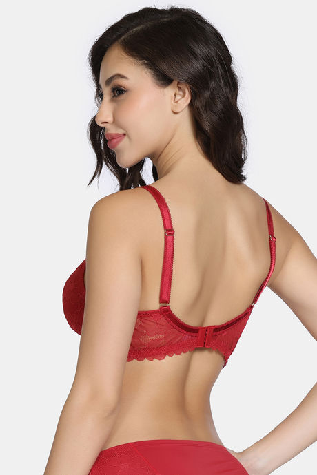 Zivame La Flamme Padded Non Wired 3/4th Coverage Lace Bra - Scarlet Smile — image 2
